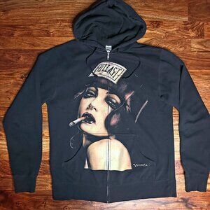 Vintage Brian Viveros, EVILLAST Full-Zip Black Hooded Sweatshirt, Men Size M